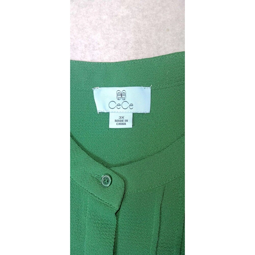 Cece Long Sleeve Pin Tuck Ruffled Blouse 3XL Alpine Green Pleated Peasant Button - Picture 2 of 12